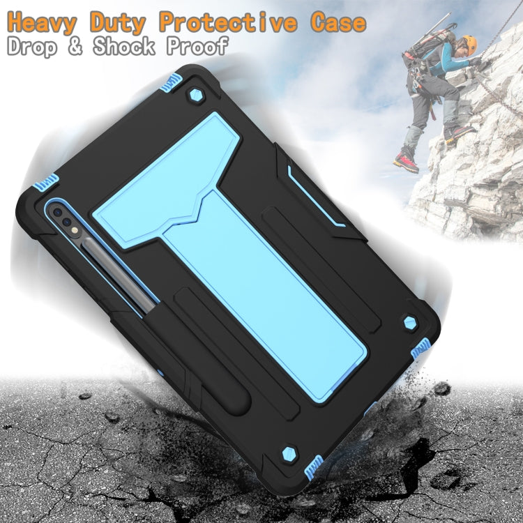 For Samsung Galaxy Tab S8 / Galaxy Tab S7 T870 / T875 T-shaped Bracket Contrast Color Shockproof PC + Silicone Protective Case(Black+Blue) by buy2fix
