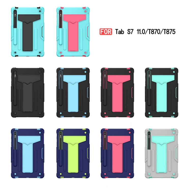 For Samsung Galaxy Tab S8 / Galaxy Tab S7 T870 / T875 T-shaped Bracket Contrast Color Shockproof PC + Silicone Protective Case(Black+Blue) by buy2fix