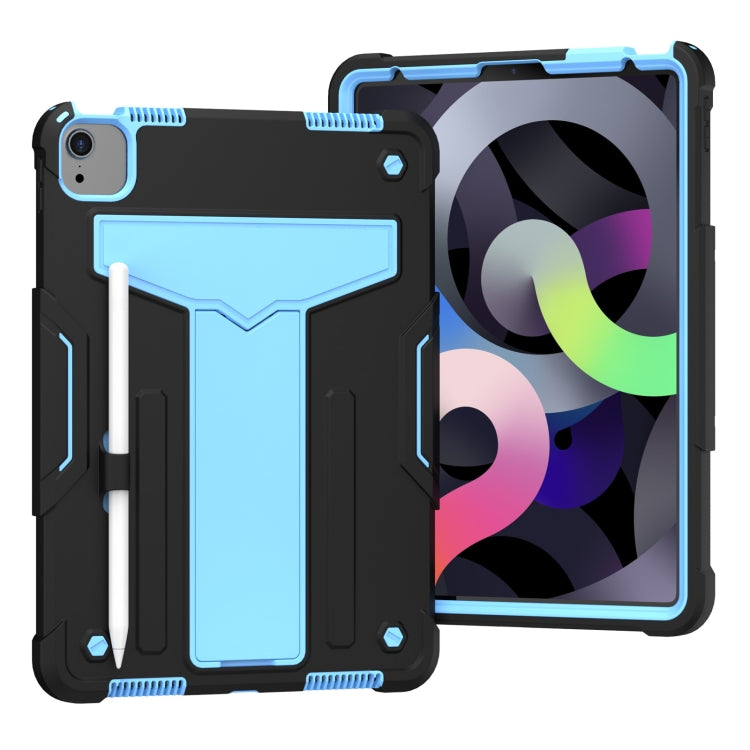 For iPad Air 2022 / 2020 10.9 / iPad Pro 11 T-shaped Bracket Contrast Color Shockproof PC + Silicone Protective Case(Black+Blue) - iPad Air (2022) / (2020) 10.9 Cases by buy2fix | Online Shopping UK | buy2fix