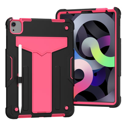 For iPad Air 2022 / 2020 10.9 / iPad Pro 11 T-shaped Bracket Contrast Color Shockproof PC + Silicone Protective Case(Black+Rose Red) - iPad Air (2022) / (2020) 10.9 Cases by buy2fix | Online Shopping UK | buy2fix