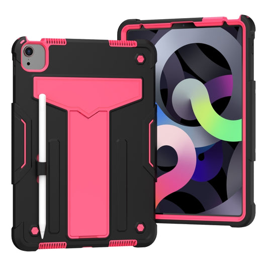 For iPad Air 2022 / 2020 10.9 / iPad Pro 11 T-shaped Bracket Contrast Color Shockproof PC + Silicone Protective Case(Black+Rose Red) - iPad Air (2022) / (2020) 10.9 Cases by buy2fix | Online Shopping UK | buy2fix