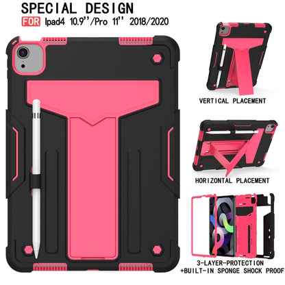 For iPad Air 2022 / 2020 10.9 / iPad Pro 11 T-shaped Bracket Contrast Color Shockproof PC + Silicone Protective Case(Black+Rose Red) - iPad Air (2022) / (2020) 10.9 Cases by buy2fix | Online Shopping UK | buy2fix