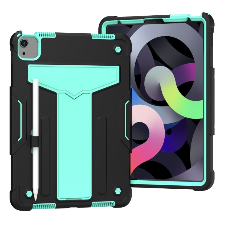 For iPad Air 2022 / 2020 10.9 / iPad Pro 11 T-shaped Bracket Contrast Color Shockproof PC + Silicone Protective Case(Black+Mint Geen) - iPad Air (2022) / (2020) 10.9 Cases by buy2fix | Online Shopping UK | buy2fix