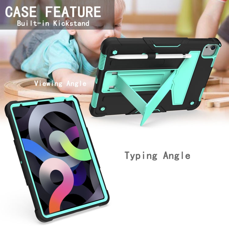 For iPad Air 2022 / 2020 10.9 / iPad Pro 11 T-shaped Bracket Contrast Color Shockproof PC + Silicone Protective Case(Black+Mint Geen) - iPad Air (2022) / (2020) 10.9 Cases by buy2fix | Online Shopping UK | buy2fix