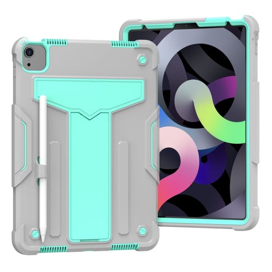 For iPad Air 2022 / 2020 10.9 / iPad Pro 11 T-shaped Bracket Contrast Color Shockproof PC + Silicone Protective Case(Grey+Mint Green) - iPad Air (2022) / (2020) 10.9 Cases by buy2fix | Online Shopping UK | buy2fix