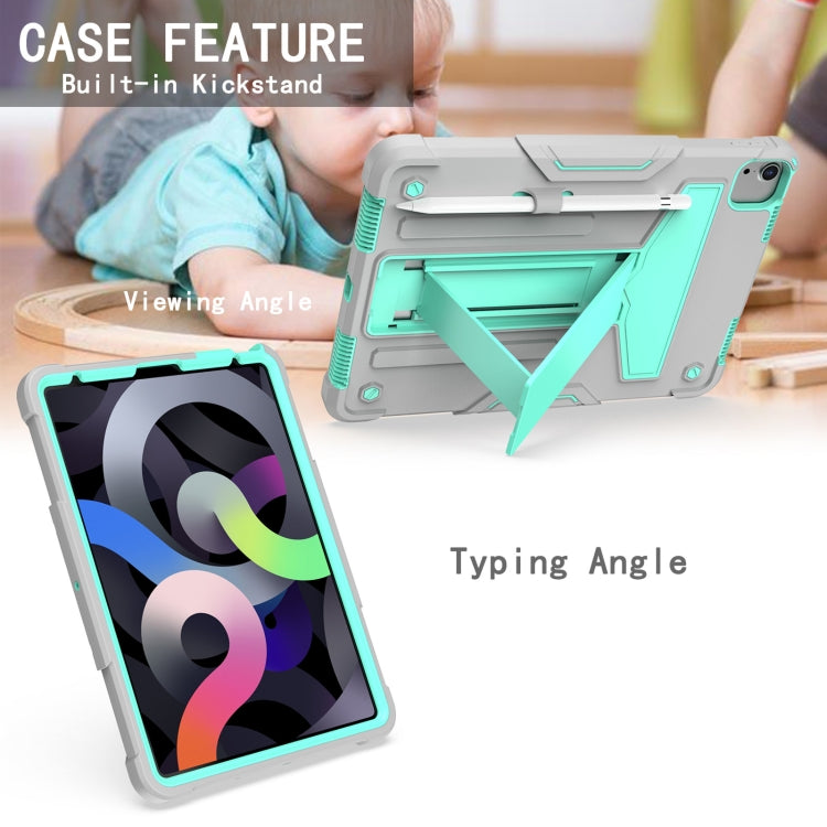 For iPad Air 2022 / 2020 10.9 / iPad Pro 11 T-shaped Bracket Contrast Color Shockproof PC + Silicone Protective Case(Grey+Mint Green) - iPad Air (2022) / (2020) 10.9 Cases by buy2fix | Online Shopping UK | buy2fix