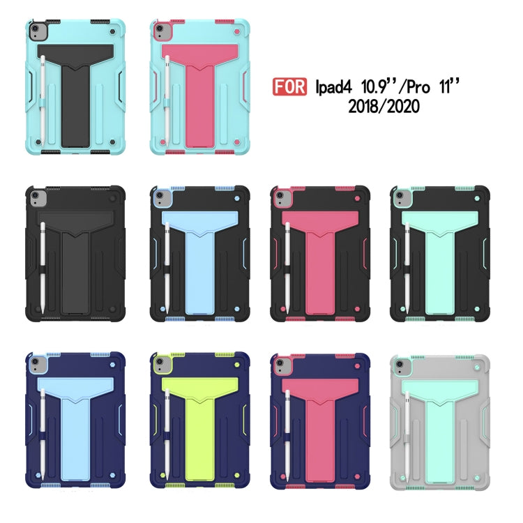 For iPad Air 2022 / 2020 10.9 / iPad Pro 11 T-shaped Bracket Contrast Color Shockproof PC + Silicone Protective Case(Black+Blue) - iPad Air (2022) / (2020) 10.9 Cases by buy2fix | Online Shopping UK | buy2fix