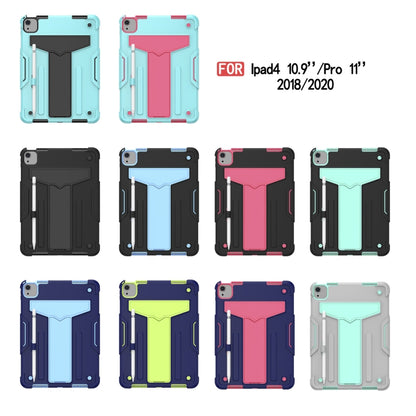 For iPad Air 2022 / 2020 10.9 / iPad Pro 11 T-shaped Bracket Contrast Color Shockproof PC + Silicone Protective Case(Mint Green+Rose Red) - iPad Air (2022) / (2020) 10.9 Cases by buy2fix | Online Shopping UK | buy2fix