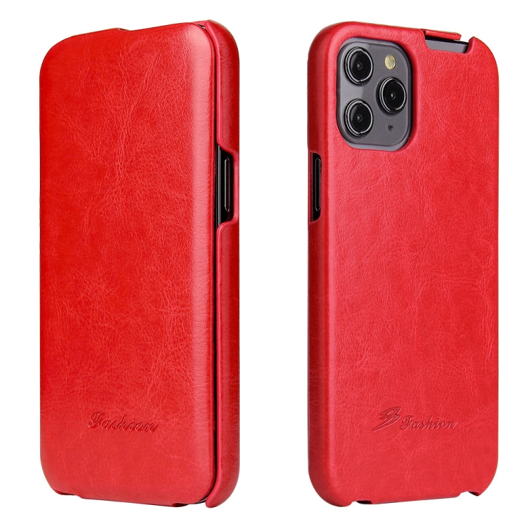 For iPhone 12 / 12 Pro Fierre Shann Retro Oil Wax Texture Vertical Flip PU Leather Case(Red) - iPhone 12 / 12 Pro Cases by FIERRE SHANN | Online Shopping UK | buy2fix