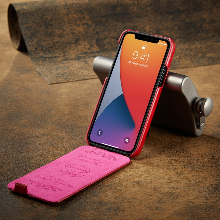 For iPhone 12 Pro Max Fierre Shann Retro Oil Wax Texture Vertical Flip PU Leather Case(Red) - iPhone 12 Pro Max Cases by FIERRE SHANN | Online Shopping UK | buy2fix