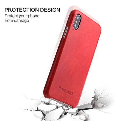 For iPhone X / XS Fierre Shann Business Magnetic Horizontal Flip Genuine Leather Case(Red) - More iPhone Cases by FIERRE SHANN | Online Shopping UK | buy2fix