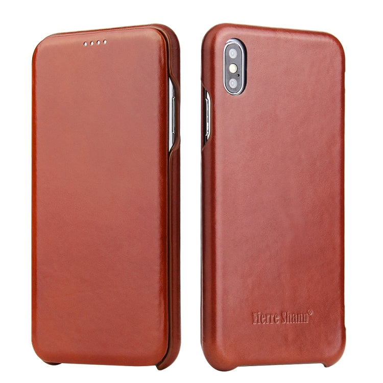 For iPhone XS Max Fierre Shann Business Magnetic Horizontal Flip Genuine Leather Case(Brown) - More iPhone Cases by FIERRE SHANN | Online Shopping UK | buy2fix