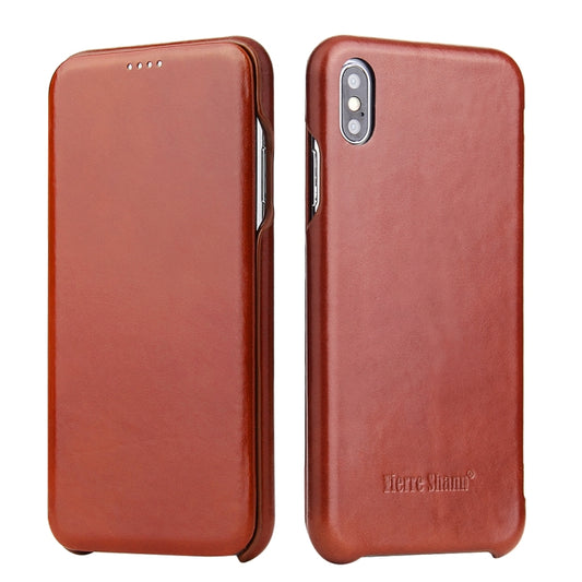 For iPhone XS Max Fierre Shann Business Magnetic Horizontal Flip Genuine Leather Case(Brown) - More iPhone Cases by FIERRE SHANN | Online Shopping UK | buy2fix