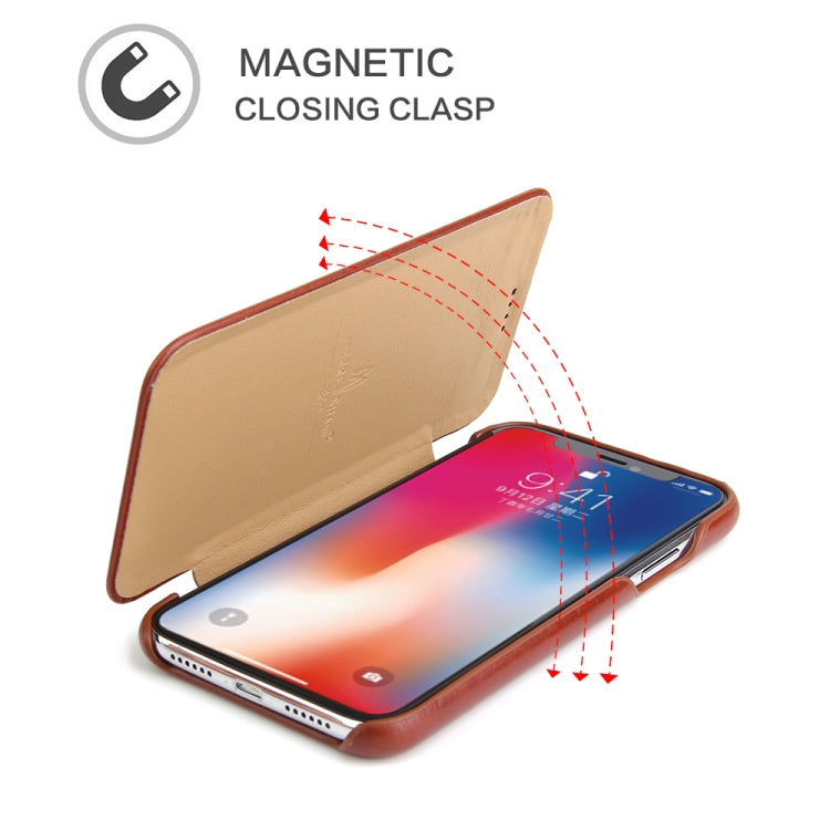 For iPhone XS Max Fierre Shann Business Magnetic Horizontal Flip Genuine Leather Case(Brown) - More iPhone Cases by FIERRE SHANN | Online Shopping UK | buy2fix