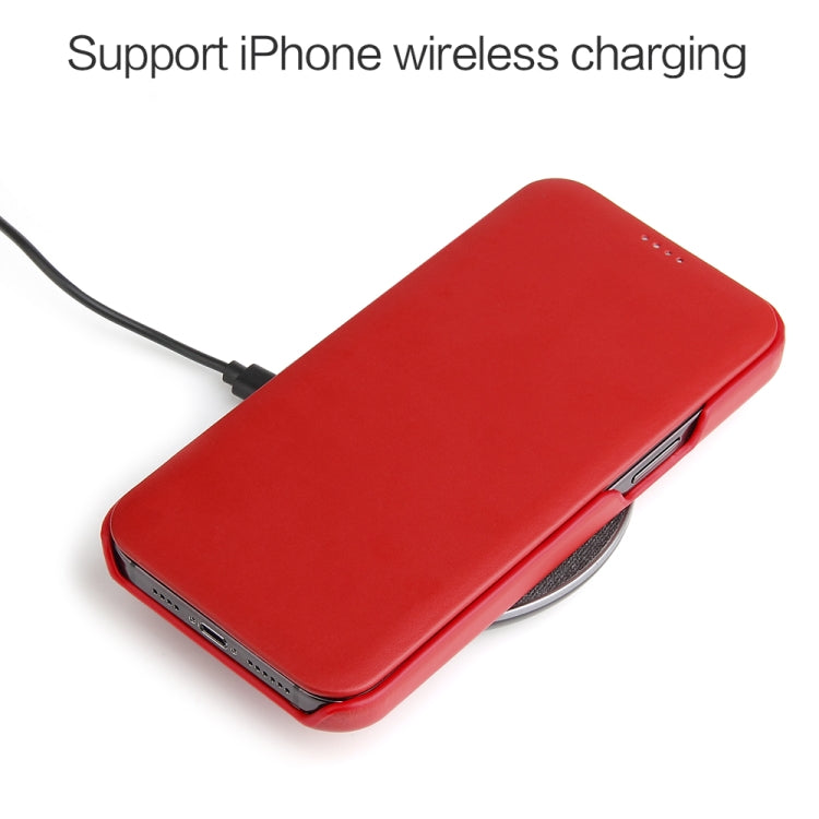 For iPhone 12 / 12 Pro Fierre Shann Business Magnetic Horizontal Flip Genuine Leather Case(Red) - iPhone 12 / 12 Pro Cases by FIERRE SHANN | Online Shopping UK | buy2fix