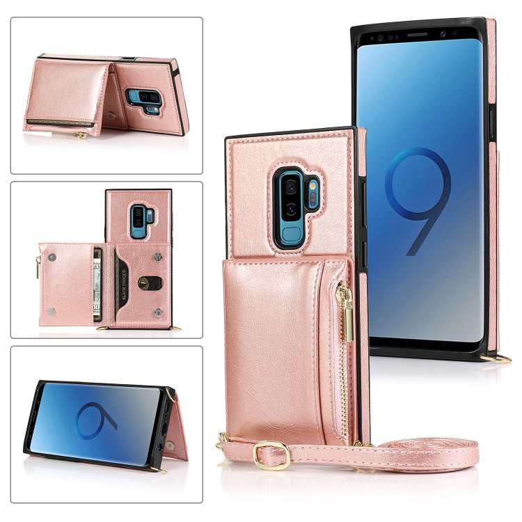 For Samsung Galaxy S9 Plus Square Zipper Wallet Bag TPU+PU Back Cover Case with Holder & Card Slots & Wallet & Cross-body Strap(Rose Glod) - Galaxy Phone Cases by CMai2 | Online Shopping UK | buy2fix