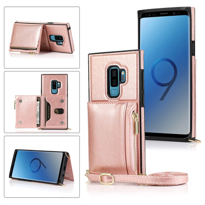 For Samsung Galaxy S9 Plus Square Zipper Wallet Bag TPU+PU Back Cover Case with Holder & Card Slots & Wallet & Cross-body Strap(Rose Glod) - Galaxy Phone Cases by CMai2 | Online Shopping UK | buy2fix