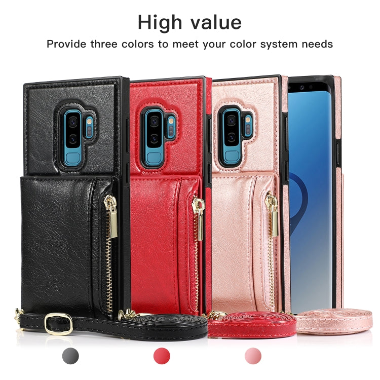For Samsung Galaxy S9 Plus Square Zipper Wallet Bag TPU+PU Back Cover Case with Holder & Card Slots & Wallet & Cross-body Strap(Rose Glod) - Galaxy Phone Cases by CMai2 | Online Shopping UK | buy2fix