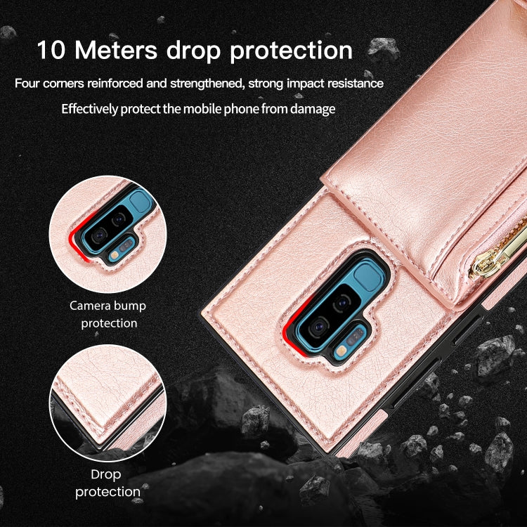 For Samsung Galaxy S9 Plus Square Zipper Wallet Bag TPU+PU Back Cover Case with Holder & Card Slots & Wallet & Cross-body Strap(Rose Glod) - Galaxy Phone Cases by CMai2 | Online Shopping UK | buy2fix