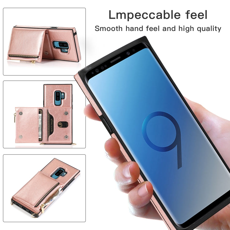 For Samsung Galaxy S9 Plus Square Zipper Wallet Bag TPU+PU Back Cover Case with Holder & Card Slots & Wallet & Cross-body Strap(Rose Glod) - Galaxy Phone Cases by CMai2 | Online Shopping UK | buy2fix