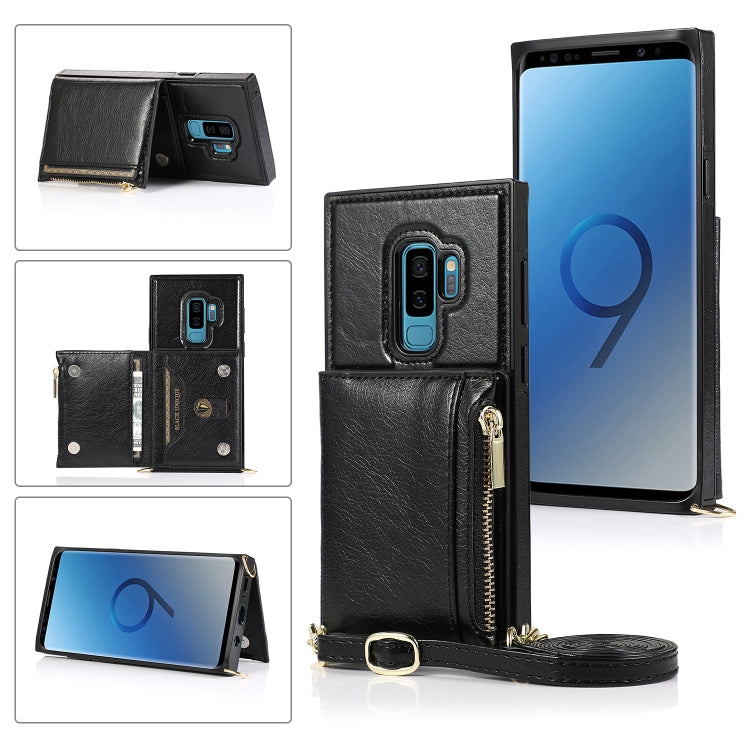 For Samsung Galaxy S9 Plus Square Zipper Wallet Bag TPU+PU Back Cover Case with Holder & Card Slots & Wallet & Cross-body Strap(Black) - Galaxy Phone Cases by CMai2 | Online Shopping UK | buy2fix