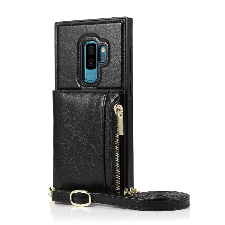 For Samsung Galaxy S9 Plus Square Zipper Wallet Bag TPU+PU Back Cover Case with Holder & Card Slots & Wallet & Cross-body Strap(Black) - Galaxy Phone Cases by CMai2 | Online Shopping UK | buy2fix