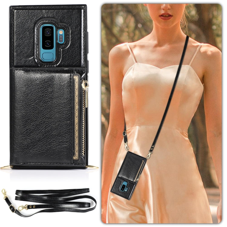 For Samsung Galaxy S9 Plus Square Zipper Wallet Bag TPU+PU Back Cover Case with Holder & Card Slots & Wallet & Cross-body Strap(Black) - Galaxy Phone Cases by CMai2 | Online Shopping UK | buy2fix