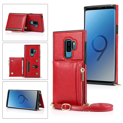 For Samsung Galaxy S9 Plus Square Zipper Wallet Bag TPU+PU Back Cover Case with Holder & Card Slots & Wallet & Cross-body Strap(Red) - Galaxy Phone Cases by CMai2 | Online Shopping UK | buy2fix