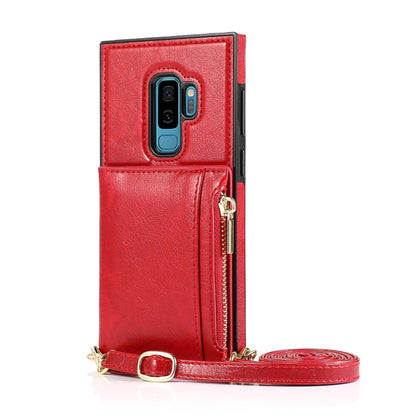 For Samsung Galaxy S9 Plus Square Zipper Wallet Bag TPU+PU Back Cover Case with Holder & Card Slots & Wallet & Cross-body Strap(Red) - Galaxy Phone Cases by CMai2 | Online Shopping UK | buy2fix