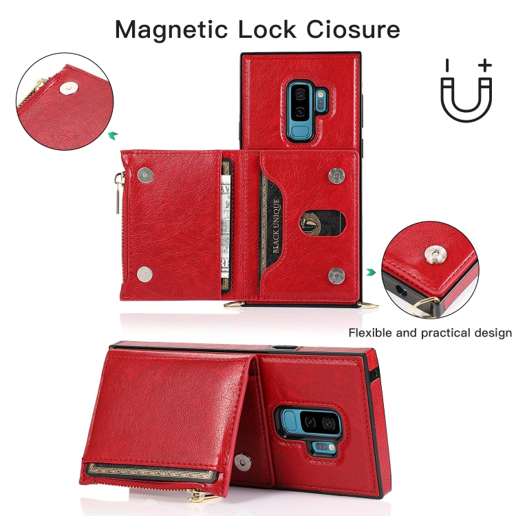 For Samsung Galaxy S9 Plus Square Zipper Wallet Bag TPU+PU Back Cover Case with Holder & Card Slots & Wallet & Cross-body Strap(Red) - Galaxy Phone Cases by CMai2 | Online Shopping UK | buy2fix