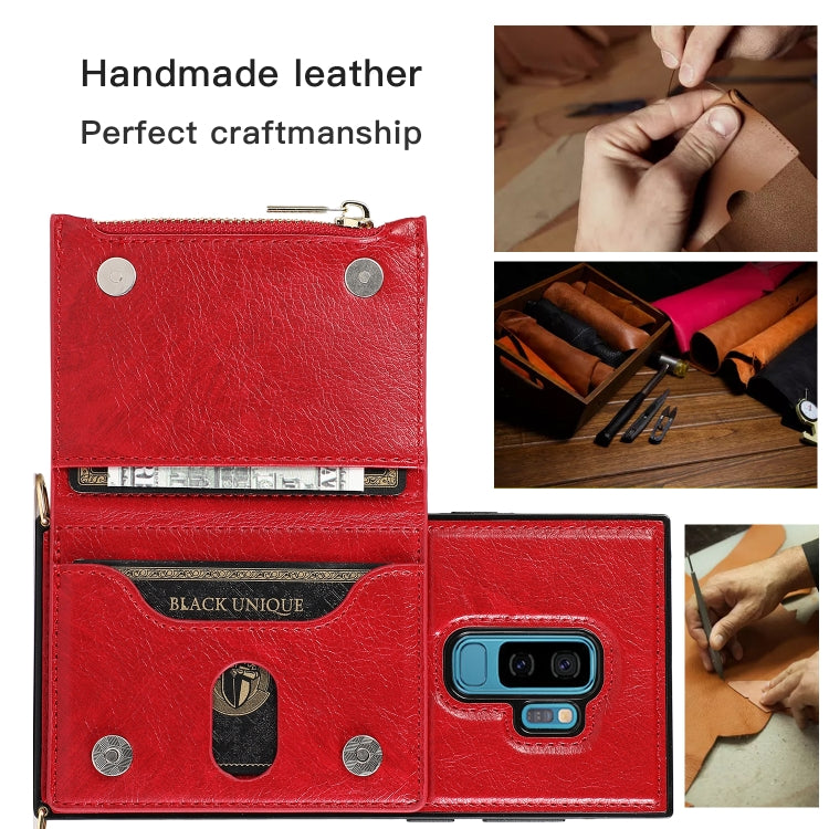 For Samsung Galaxy S9 Plus Square Zipper Wallet Bag TPU+PU Back Cover Case with Holder & Card Slots & Wallet & Cross-body Strap(Red) - Galaxy Phone Cases by CMai2 | Online Shopping UK | buy2fix