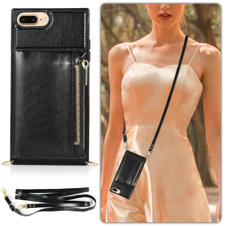 Square Zipper Wallet Bag TPU+PU Back Cover Case with Holder & Card Slots & Wallet & Cross-body Strap For iPhone 8 Plus / 7 Plus(Rose Glod) - More iPhone Cases by buy2fix | Online Shopping UK | buy2fix