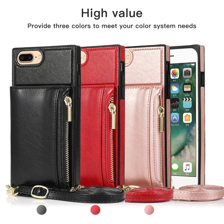 Square Zipper Wallet Bag TPU+PU Back Cover Case with Holder & Card Slots & Wallet & Cross-body Strap For iPhone 8 Plus / 7 Plus(Rose Glod) - More iPhone Cases by buy2fix | Online Shopping UK | buy2fix