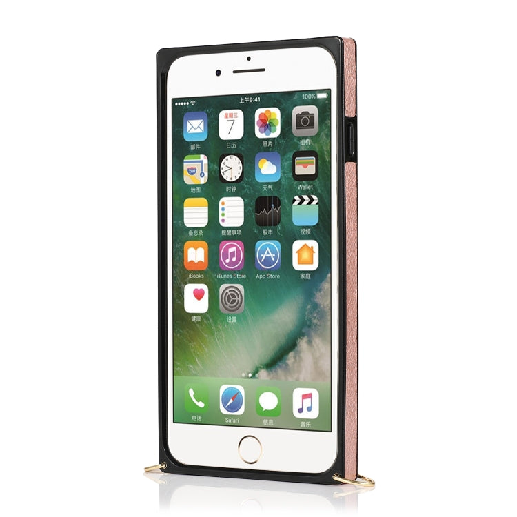 Square Zipper Wallet Bag TPU+PU Back Cover Case with Holder & Card Slots & Wallet & Cross-body Strap For iPhone 8 Plus / 7 Plus(Rose Glod) - More iPhone Cases by buy2fix | Online Shopping UK | buy2fix
