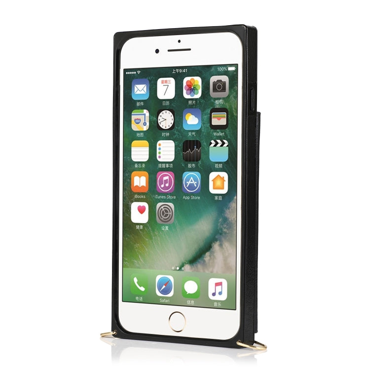 Square Zipper Wallet Bag TPU+PU Back Cover Case with Holder & Card Slots & Wallet & Cross-body Strap For iPhone 8 Plus / 7 Plus(Black) - More iPhone Cases by buy2fix | Online Shopping UK | buy2fix
