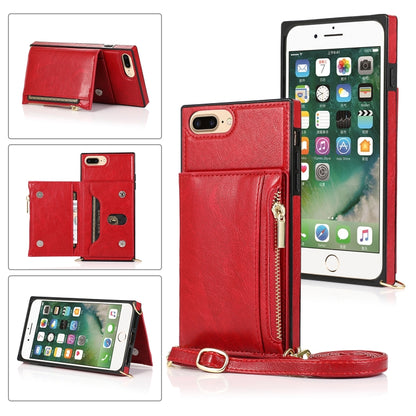 Square Zipper Wallet Bag TPU+PU Back Cover Case with Holder & Card Slots & Wallet & Cross-body Strap For iPhone 8 Plus / 7 Plus(Red) - More iPhone Cases by buy2fix | Online Shopping UK | buy2fix