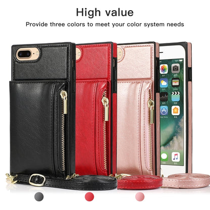 Square Zipper Wallet Bag TPU+PU Back Cover Case with Holder & Card Slots & Wallet & Cross-body Strap For iPhone 8 Plus / 7 Plus(Red) - More iPhone Cases by buy2fix | Online Shopping UK | buy2fix