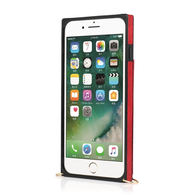 Square Zipper Wallet Bag TPU+PU Back Cover Case with Holder & Card Slots & Wallet & Cross-body Strap For iPhone 8 Plus / 7 Plus(Red) - More iPhone Cases by buy2fix | Online Shopping UK | buy2fix