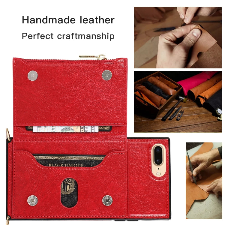 Square Zipper Wallet Bag TPU+PU Back Cover Case with Holder & Card Slots & Wallet & Cross-body Strap For iPhone 8 Plus / 7 Plus(Red) - More iPhone Cases by buy2fix | Online Shopping UK | buy2fix