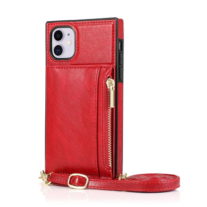 For iPhone 11 Square Zipper Wallet Bag TPU+PU Back Cover Case with Holder & Card Slots & Wallet & Cross-body Strap (Red) - iPhone 11 Cases by buy2fix | Online Shopping UK | buy2fix