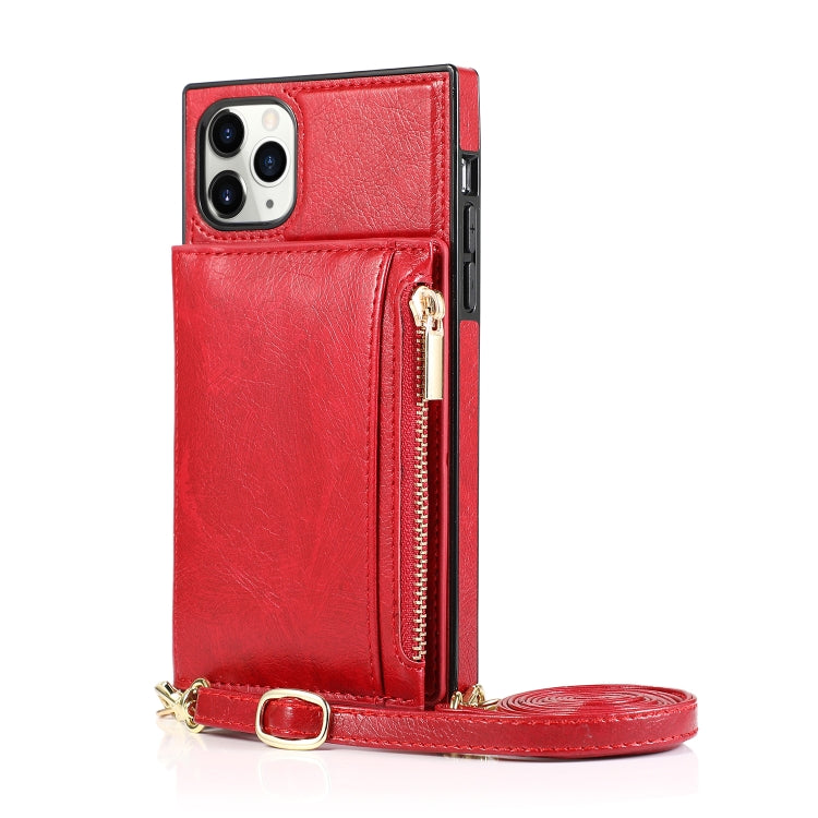 For iPhone 11 Pro Square Zipper Wallet Bag TPU+PU Back Cover Case with Holder & Card Slots & Wallet & Cross-body Strap (Red) - iPhone 11 Pro Cases by buy2fix | Online Shopping UK | buy2fix