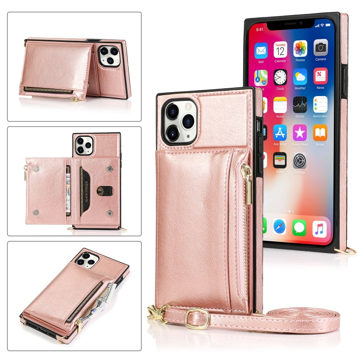 For iPhone 11 Pro Max Square Zipper Wallet Bag TPU+PU Back Cover Case with Holder & Card Slots & Wallet & Cross-body Strap (Rose Glod) - iPhone 11 Pro Max Cases by buy2fix | Online Shopping UK | buy2fix