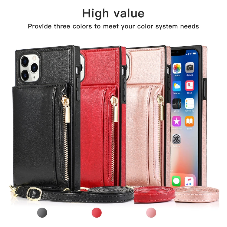 For iPhone 11 Pro Max Square Zipper Wallet Bag TPU+PU Back Cover Case with Holder & Card Slots & Wallet & Cross-body Strap (Rose Glod) - iPhone 11 Pro Max Cases by buy2fix | Online Shopping UK | buy2fix