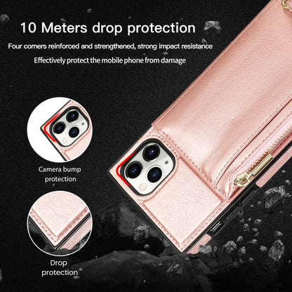 For iPhone 11 Pro Max Square Zipper Wallet Bag TPU+PU Back Cover Case with Holder & Card Slots & Wallet & Cross-body Strap (Rose Glod) - iPhone 11 Pro Max Cases by buy2fix | Online Shopping UK | buy2fix