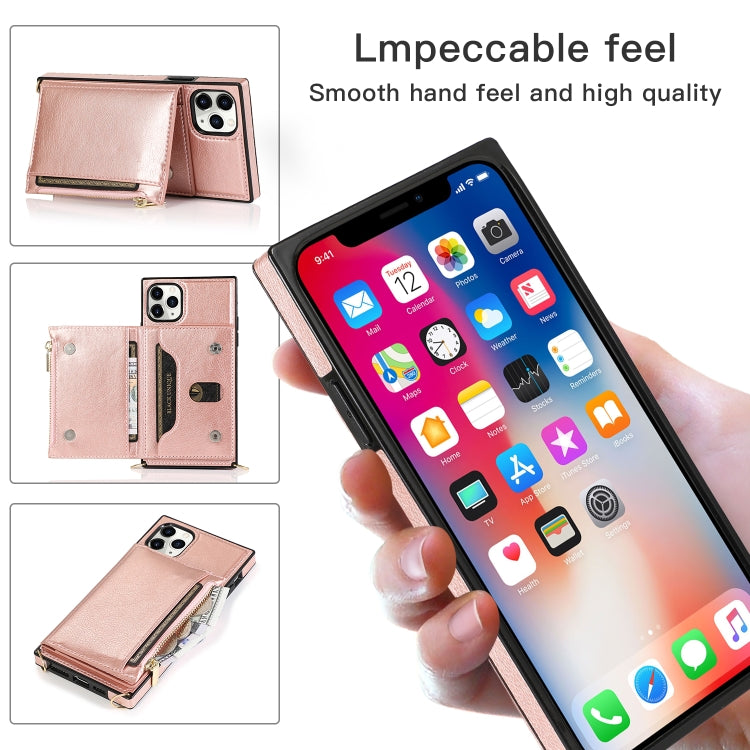For iPhone 11 Pro Max Square Zipper Wallet Bag TPU+PU Back Cover Case with Holder & Card Slots & Wallet & Cross-body Strap (Rose Glod) - iPhone 11 Pro Max Cases by buy2fix | Online Shopping UK | buy2fix