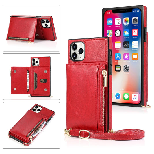 For iPhone 11 Pro Max Square Zipper Wallet Bag TPU+PU Back Cover Case with Holder & Card Slots & Wallet & Cross-body Strap (Red) - iPhone 11 Pro Max Cases by buy2fix | Online Shopping UK | buy2fix