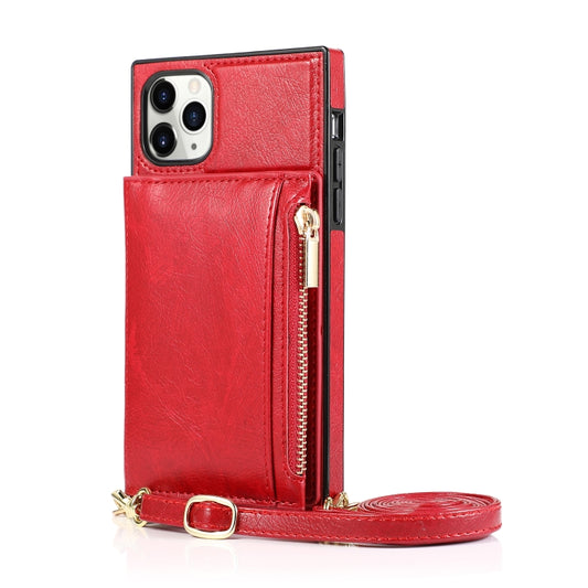 For iPhone 11 Pro Max Square Zipper Wallet Bag TPU+PU Back Cover Case with Holder & Card Slots & Wallet & Cross-body Strap (Red) - iPhone 11 Pro Max Cases by buy2fix | Online Shopping UK | buy2fix