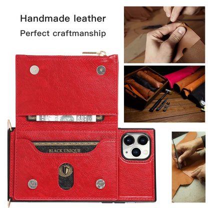 For iPhone 11 Pro Max Square Zipper Wallet Bag TPU+PU Back Cover Case with Holder & Card Slots & Wallet & Cross-body Strap (Red) - iPhone 11 Pro Max Cases by buy2fix | Online Shopping UK | buy2fix