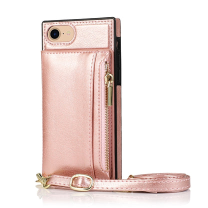 For iPhone SE 2022 / SE 2020 / 8 / 7 Square Zipper Wallet Bag TPU+PU Back Cover Case with Holder & Card Slots & Wallet & Cross-body Strap(Rose Glod) - iPhone SE 2022 / 2020 / 8 / 7 Cases by buy2fix | Online Shopping UK | buy2fix