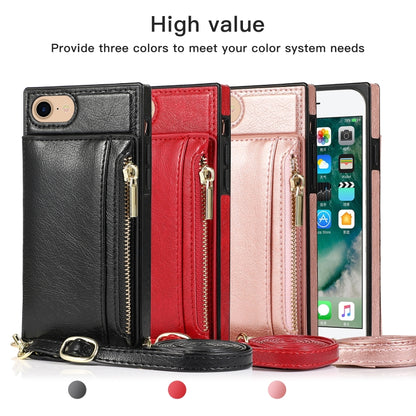 For iPhone SE 2022 / SE 2020 / 8 / 7 Square Zipper Wallet Bag TPU+PU Back Cover Case with Holder & Card Slots & Wallet & Cross-body Strap(Rose Glod) - iPhone SE 2022 / 2020 / 8 / 7 Cases by buy2fix | Online Shopping UK | buy2fix